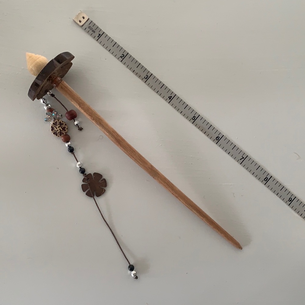 Wooden Hindu Hair Stick with Charms